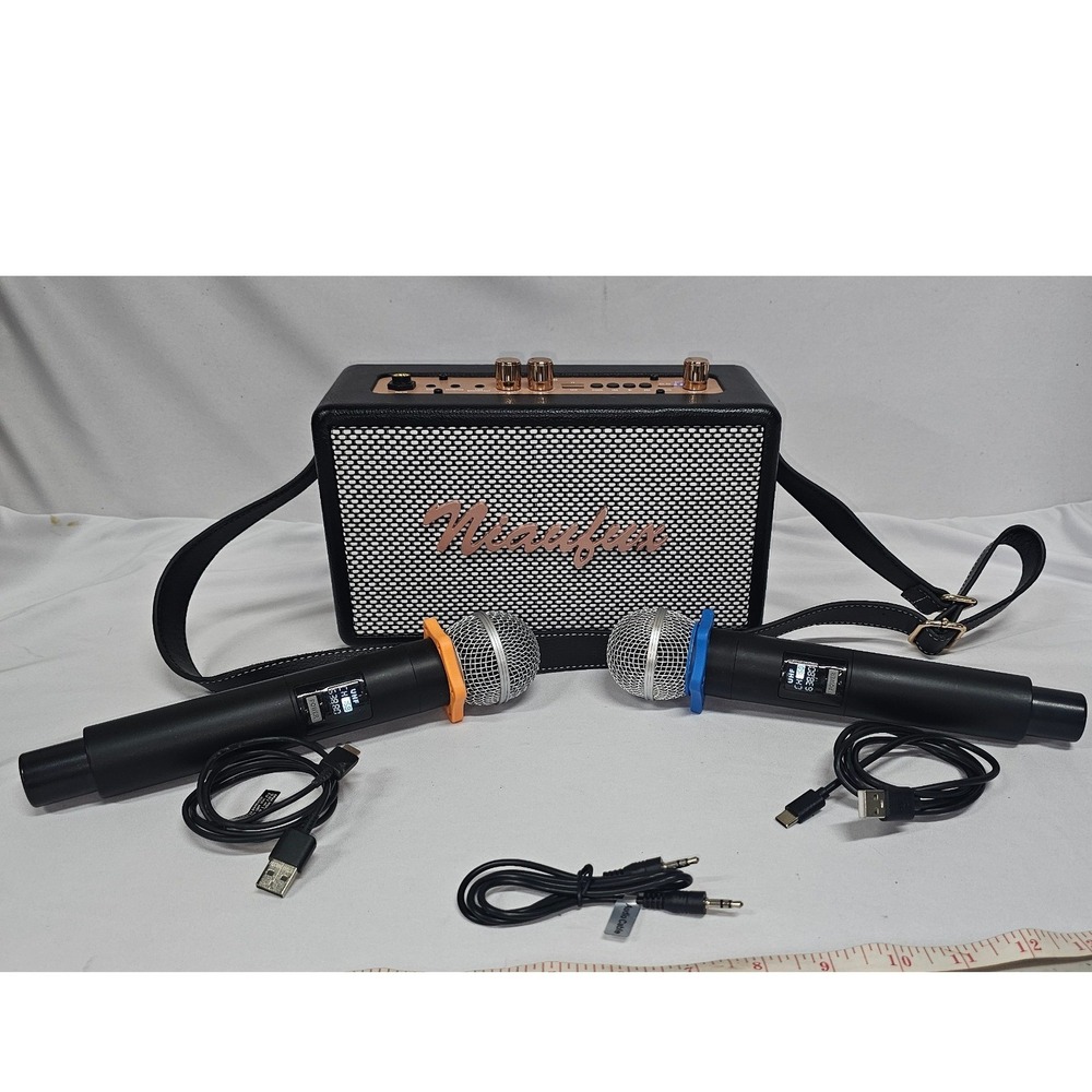 Niaufux Portable Karaoke Machine 2 Wireless UHF Microphones Bluetooth Black Gold